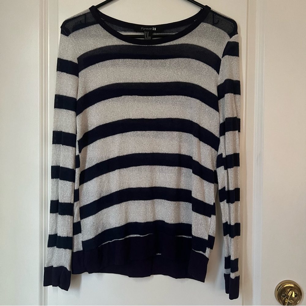 Forever 21 Blue and White Striped Scoop Neck Sweater